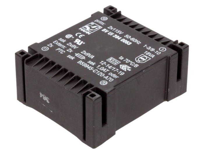 Transformator &icirc;ncapsulat 18VA PCB 9Vx2