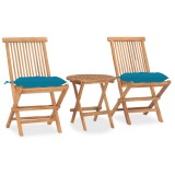Cumpara ieftin Set mobilier exterior pliabil cu pernă, 3 piese, lemn masiv tec