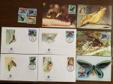 Papua - fluturi - serie 4 timbre MNH, 4 FDC, 4 maxime, fauna wwf