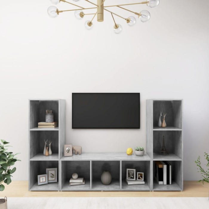 vidaXL Dulapuri TV, 3 buc gri beton, 107x35x37 cm, lemn prelucrat
