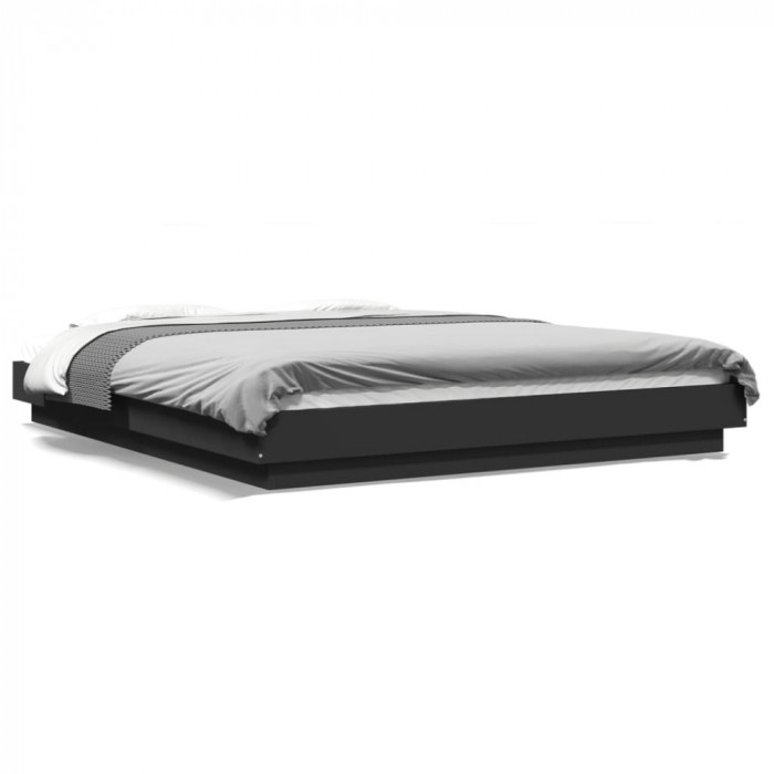 Cadru de pat cu lumini LED, negru, 160x200 cm, lemn prelucrat GartenMobel Dekor
