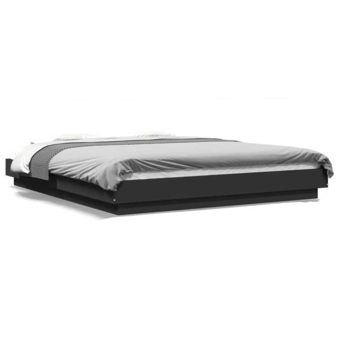 Gossi cadru de pat cu lumini led, negru, 160x200 cm, lemn prelucrat