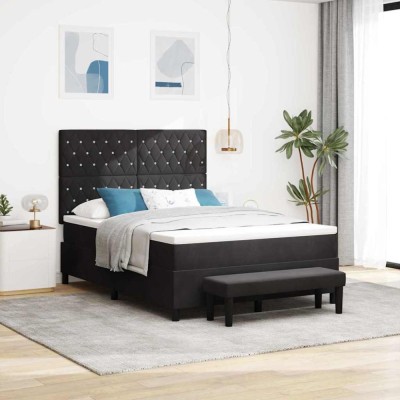 vidaXL Pat cu arcuri cu saltea cu headboard Negru 140 x 190 cm Catifea 3344446 foto