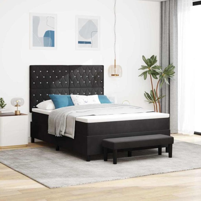 vidaXL Pat cu arcuri cu saltea cu headboard Negru 140 x 190 cm Catifea 3344446