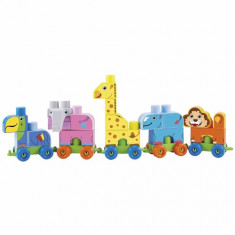 Set de Construit Maxi Cuburi Colorate cu Tren si Animale de la Zoo Abrick foto