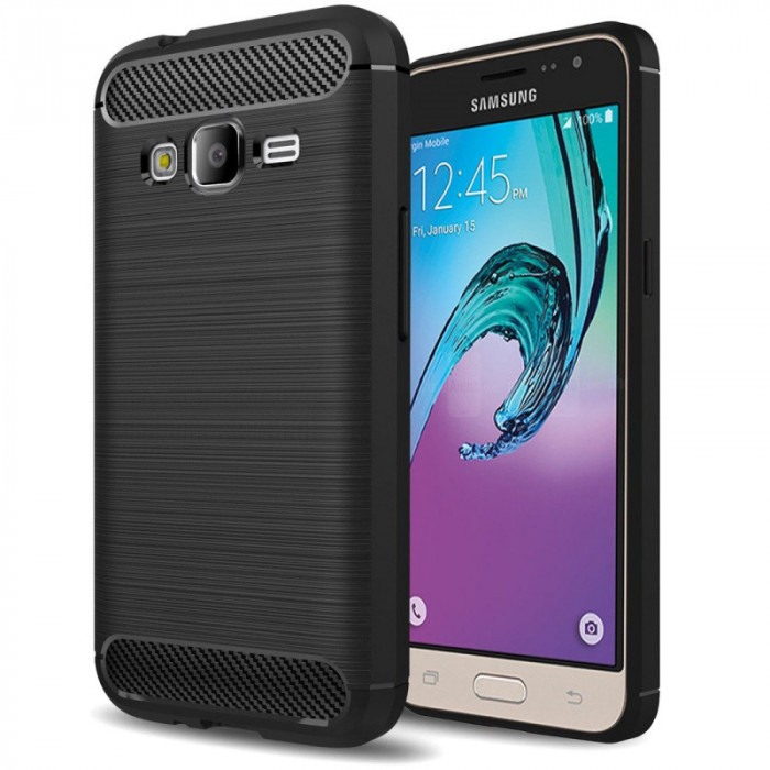 Husa TPU Forcell Carbon pentru Samsung Galaxy J3 (2016) J320, Neagra