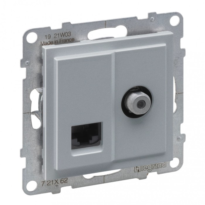 Priza TV de capat tip F + RJ45 UTP CAT6 Legrand Suno aluminiu 721362