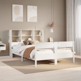 Pat cu bibliotecă fără saltea, alb, 160x200 cm, lemn masiv pin