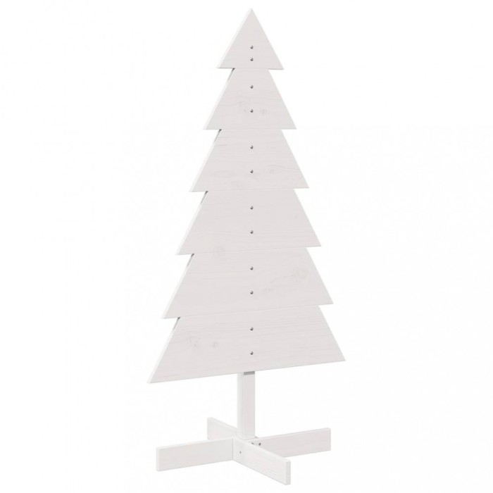 Brad de Craciun decorativ, alb, 120 cm, lemn de pin masiv