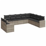 Set canapele de gradina cu perne 10 piese gri deschis poliratan