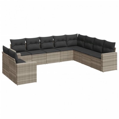 Set canapele de gradina cu perne 10 piese gri deschis poliratan foto