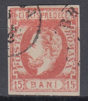 ROMANIA 1872 LP 32 REGELE CAROL I CU BARBA 15 BANI ROSU POINCON STAMPILAT foto