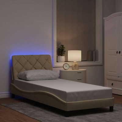 vidaXL Cadru de pat cu LED fără saltea cremă 80x200 cm țesătură 3310634 foto