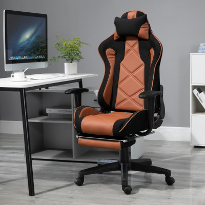 Vinsetto scaun rotativ si ajustabil pentru birou, negru si maro foto