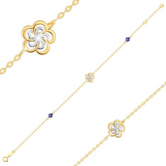 Brățară din aur 585 combinat &ndash; o floare &icirc;n două tonuri, cristale Swarovski violet