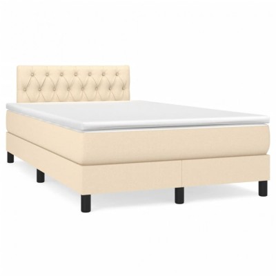 vidaXL Pat cu arcuri, saltea și LED, crem, 120x190 cm, textil 3270065 foto
