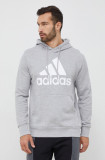 Adidas hanorac de bumbac barbati, culoarea gri, cu glugă, cu imprimeu