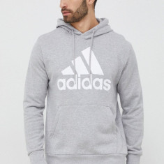 adidas hanorac de bumbac barbati, culoarea gri, cu glugă, cu imprimeu