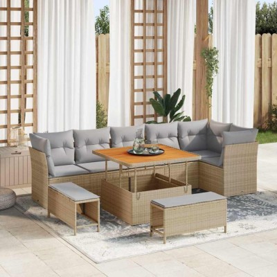 Set de canapele pentru grădină 9 pcs Bej poliratan foto