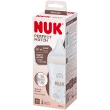Biberon Perfect Match NUK, cu tetină M din silicon moale, 260 ml, de la 3 luni, fără BPA, Anti-Colici, cu Controlul Temperaturii, model Curcubeu