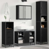 Cumpara ieftin Set de mobilier pentru baie 3 buc. Stejar Negru 80 x 33 x 60 cm