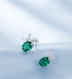 Cumpara ieftin Cercei pe Lob din Argint 925 cu Zirconiu Verde Oval E i Detaliu Floral Marquise , 1.65g