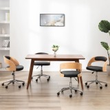vidaXL Scaune bucătărie 4 buc, negru, lemn curbat &amp; piele ecologică