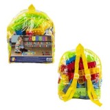 Set cuburi constructii in ghiozdan, pastel, 136 Piese, ROBENTOYS