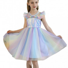 Rochie fantezie pentru fetite tip unicorn, multicolor, diafana, perfecta pentru petrecere in costume, 3-4 ani foto