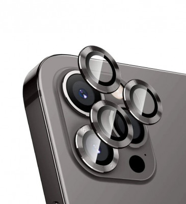 Sticla de protectie camere cu cadru din aluminiu pentru iPhone 12 Pro, Negru foto