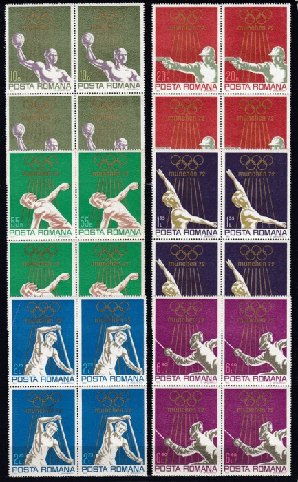 ROMANIA 1972 LP 797 OLIMPIADA MUNCHEN SERIA IN BLOC DE 4 TIMBRE MNH
