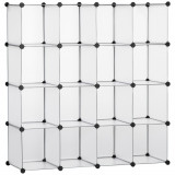 HOMCOM Mobilier Modular pentru &Icirc;ncălțăminte, 16 Cuburi Transparente din Plastic PP și Oțel, 30x30x30cm, Design Versatil | Aosom Romania