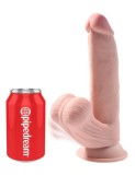 Dildo Clasic Cu Balans Testicule King Cock Triple Density, Natural, 20 cm