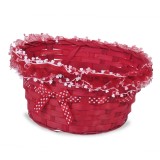 Cos Decorativ Oval din Bambus cu Panglica Rosie, &Oslash;26x12.5cm, CMCLASS