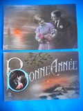 HOPCT 1614 CUPLU-ROMANTICA-FRANTA-LOT 2 CARTI POSTALE VECHI-CIRCULATE