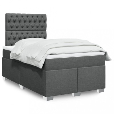 vidaXL Pat box spring cu saltea, gri &amp;icirc;nchis, 120x200 cm, textil 3292763 foto