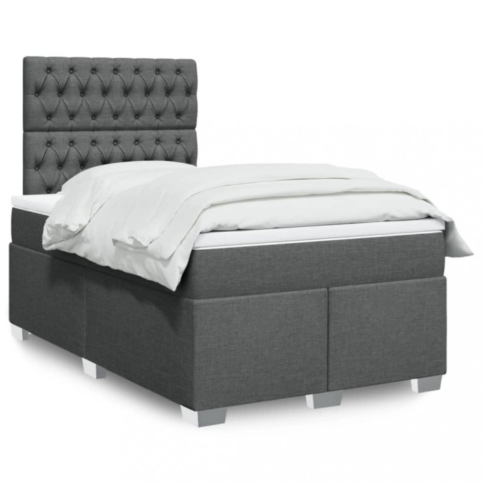 vidaXL Pat box spring cu saltea, gri &icirc;nchis, 120x200 cm, textil 3292763