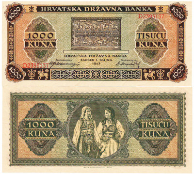 Croatia 1 000 Kuna 1943 P-12 UNC foto