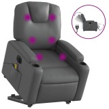 Cumpara ieftin Fotoliu masaj rabatabil electric cu ridicare, gri, piele eco