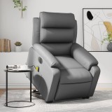 VidaXL Fotoliu masaj rabatabil electric cu ridicare, gri, piele eco