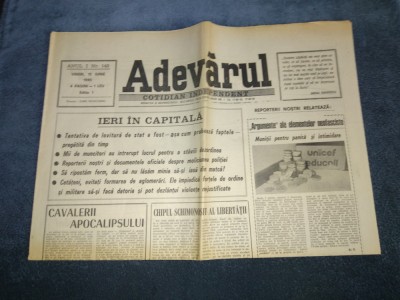 ZIARUL ADEVARUL 15 IUNIE 1990 PIATA UNIVERSITATII foto