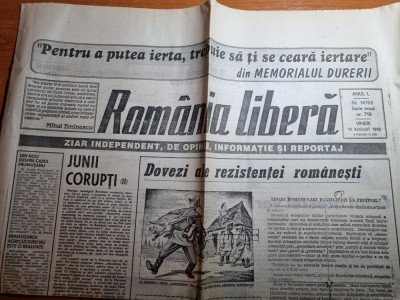 romania libera 14 august 1992-art. generalul militaru,regele mihai foto