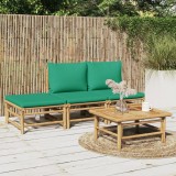 Gossi set mobilier de gradina cu perne verzi, 4 piese, bambus