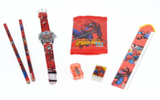 Set ceas pentru copii cu Spiderman + portofel, creioane, ascutitoare, rigla si guma - COCO8011604 foto