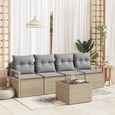 vidaXL Set de canapele pentru grădină 5 pcs Bej, Gri 55 x 55 x 37 cm foto