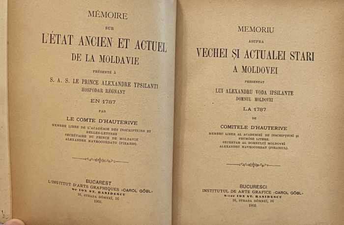 Memoriu despre starea Moldovei la 1787 - Comitele D&#039;Hauterive - A. Ipsilante