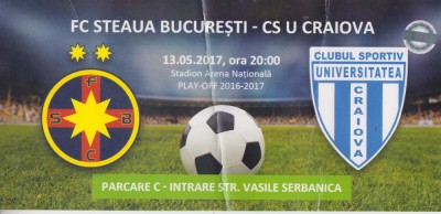 QW13 8 - Bilet acces parcare - FCSB Steaua - Universitatea Craiova - 13 05 2017 foto