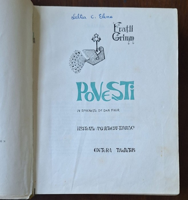 Frații Grimm &ndash; Povești, ET 1965, cartonat mare 26&times;20 cm &ndash; il. Ang(i) Petrescu-Țipărescu