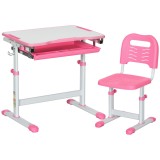 HOMCOM Set Masă și Scaun pentru Copii Reglabilă pe &Icirc;nălțime, cu Blat &Icirc;nclinabil 45&deg;, 66x47x52-77 cm, Roz | Aosom Romania