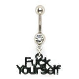 Cumpara ieftin Piercing pentru buric cu zircon şi inscripţia F*ck Yourself - Culoare zirconiu piercing: Transparent - C